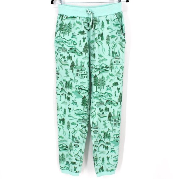 Hill House Home Teddy Jogger Sweatpants Ski Chalet Print Green Pant XS Small NEW - Picture 2 of 8